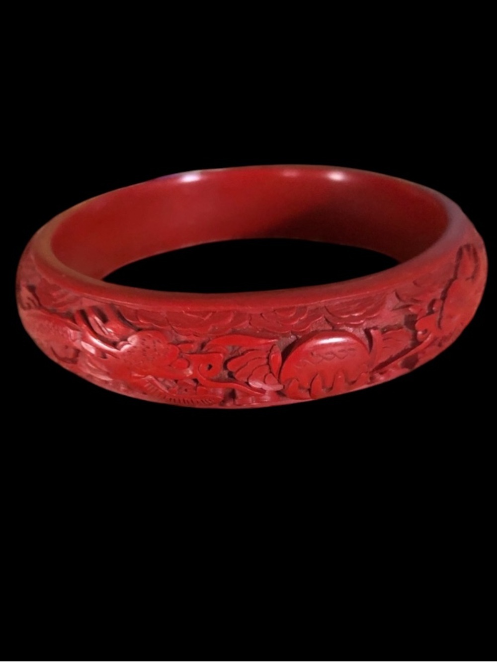 Vintage Red Cinnabar Bangle Bracelet w Dragon Motif